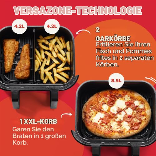 Instant Pot – Versazone Dual Black Heißluftfritteuse – Groß 8,5 l, Familiengröße – Einzelner Doppelkorb mit Trennwand – 8 in 1 – Dörren… – Ansicht 6