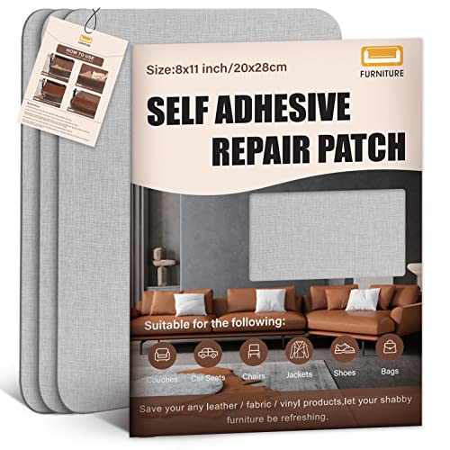 Fabric Repair Patches,4 PCS 11 x 8 inch Canvas Repair Patches Self-Adhesive,Fabric Repair Kit for Furniture,Upholstery,Chairs,Sofas,Car Steats,Tents,Suitable for Repair Various Fabrics,Grey