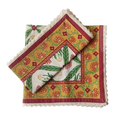 FINGERCRAFT Cloth Napkins Set of 6 Cotton Linen Blend Fabric with Classic Lace 20x20 Inch Dinner Napkin Durable and Good Absorbency for Home, Hotels, Parties (Vintage Craft)