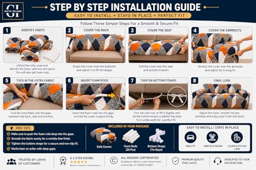 Image of Gifts Island Sofa Cover 3 Seater and 2 Seater Fully Covered Universal 5 Seater Sofa Cover Non-Slip Sticky Elastic Stretchable Sofa Set Slipcover Protector for (3+1+1 Seater) (Orange Prism)