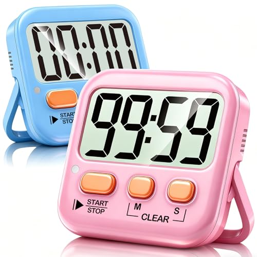 Antonki 2 Pack Digital Timer for Kids, Magnetic Countdown Kitchen Timers for Cooking, Egg, Classroom, Teacher, Exercise, Study, Oven - Battery Included