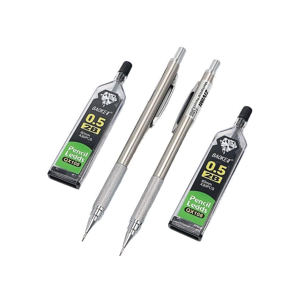 Ołówki metalowe, ołówek automatyczny 0,5 mm, ołówek mechaniczny 0,7/0,9 mm, profesjonalne artykuły piśmiennicze do malowania i pisania (2 szt.) (2 szt.)