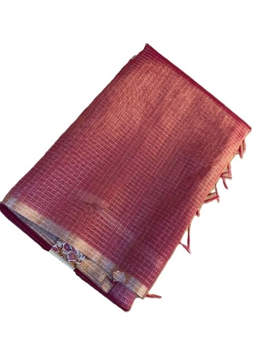 Traditional Kota Doria Saree With Tissue Check Pattern And Intricate Zari Work Includes Coordinated Blouse Piece Maroon Free Size-image-35