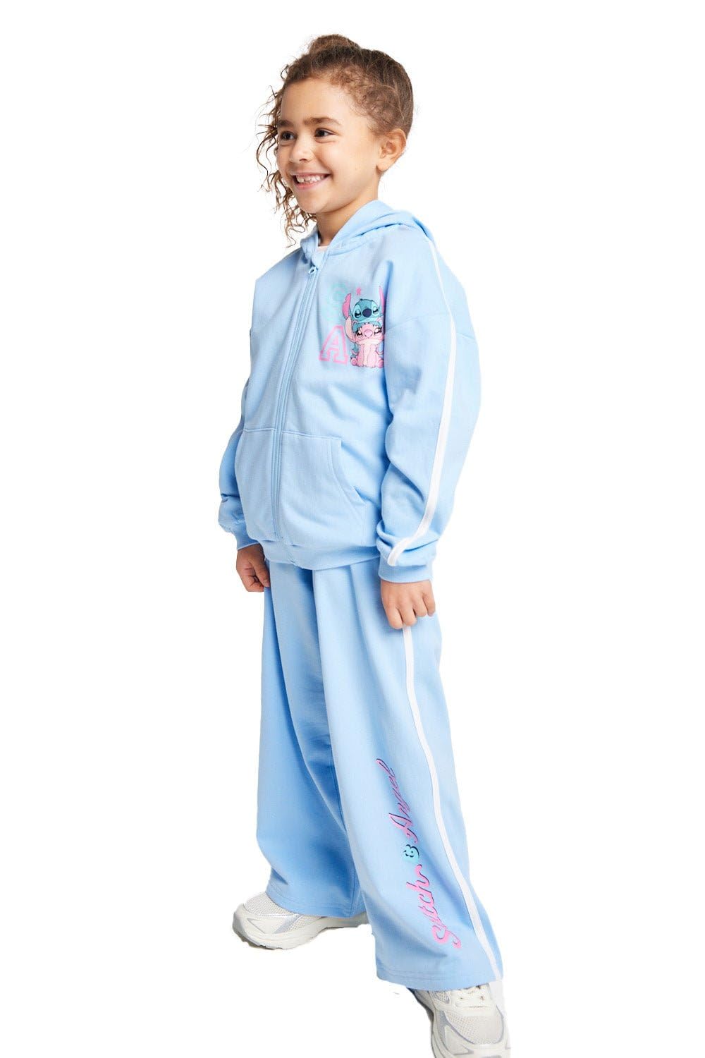 Disney Girls Blue Lilo And Stitch Jogger Set - 2 Piece Light Zip Hoodie And Wide Leg Joggers Cotton Rich Hooded Tracksuit Stitch Graphic Elasticated Waist Daywear Outfit