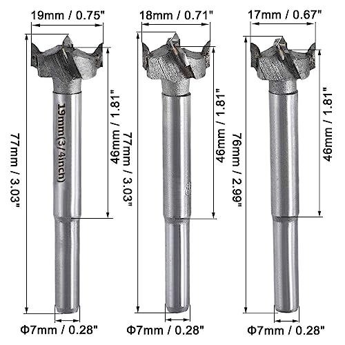 MACHSWON 3 PCS Forstner Drill Bits Tungsten Carbide Wood Hole Saw Opener Drill Bit 17mm+18mm+19mm Woodworking Drilling Boring Bit Cutter - Image 3