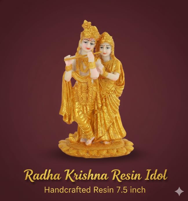 Image of Resin Radha Krishna Idol Premium Golden Finish Handcrafted Divine Murti for Home Mandir Pooja Room Spiritual Decor and Gifting