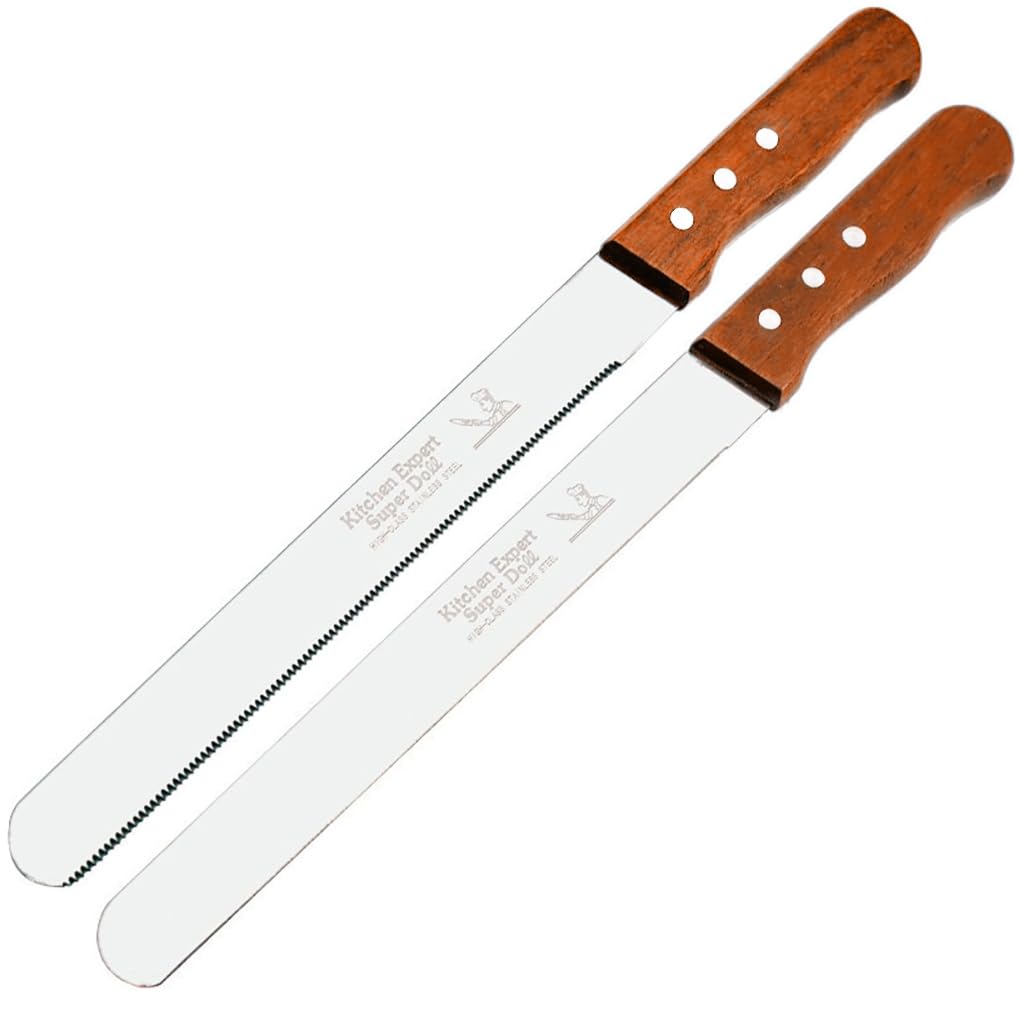 Captoola 10 Inch Ultra Sharp Bread Slicing Knife Stainless Steel Wide Wavy Edge Bread Knife Wooden Handle (Set of 2)