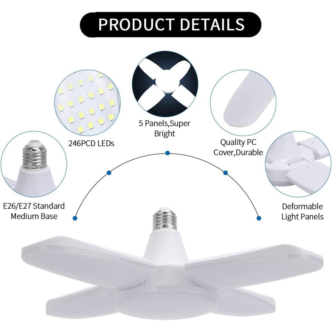 4 Pack LED Garage Lights Screw in Garage Ceiling Lighting 2800LM 28W E26 E27 Daylight Lamp with 4 — view 4