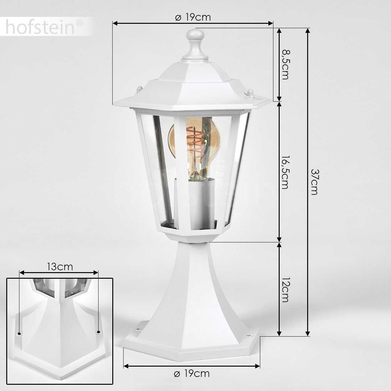 Lampe d'allée extérieure Loria, lampe de socle en métal/verre en blanc, lampe d'allée au look antique, 37 cm, lampe de jardin, éclairage de jardin IP44, 1 x E27, sans ampoules