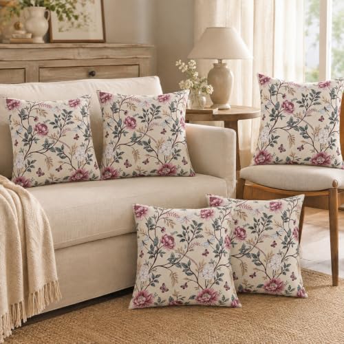 Image of Clasiko Cotton Cushion Covers 16x16 Inches Pack of 5 | Mauve Vine
