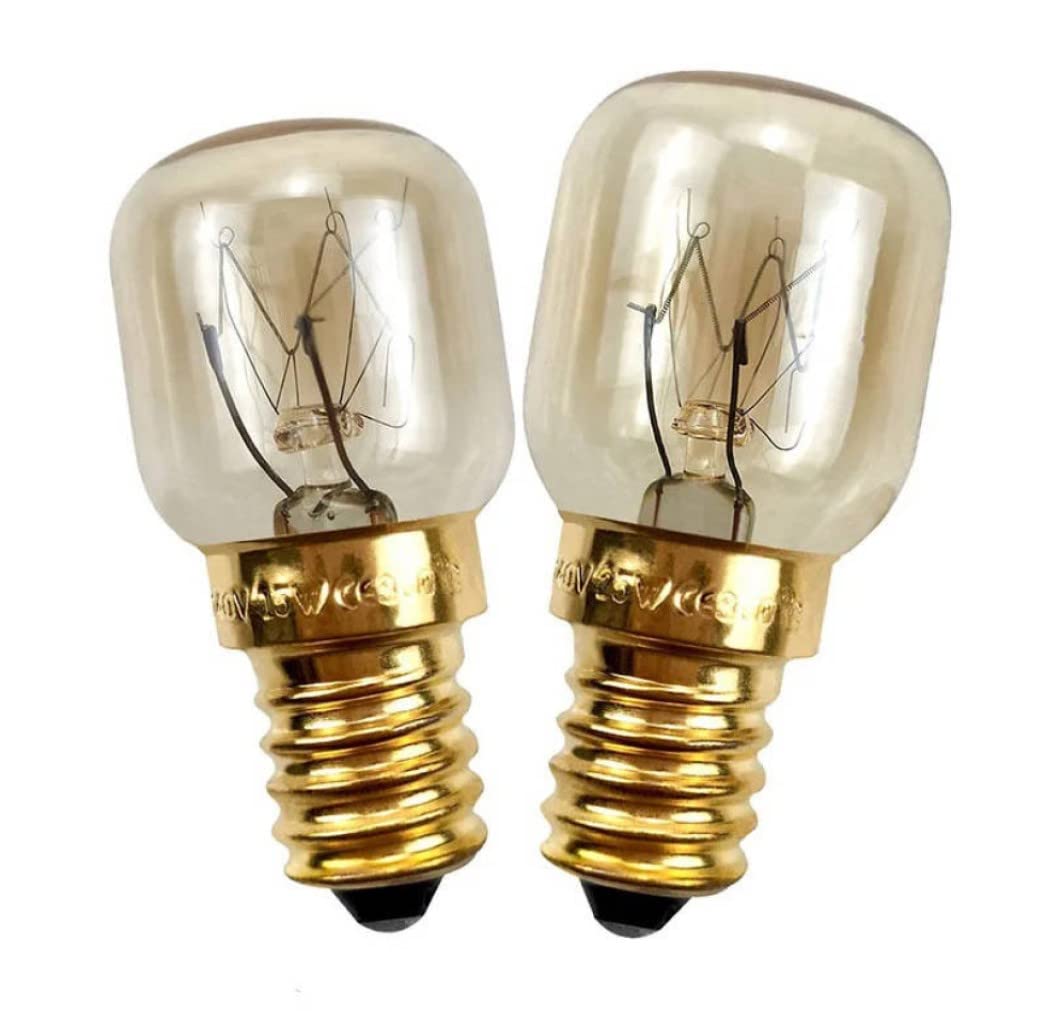 2 Pack 25W Universal Fridge Freezer Oven Lamp Bulb SES E14 Screw Base T22 Shape Warm White 2700K 100Lumens Incandescent Premium Tungsten Wire