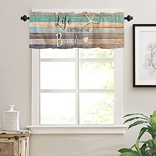 Summer Life Is Better At The Lake Curtain Valances, Beach Starfish Shell On The Wood Rod Pocket Valance Tier Curtains Window Treatment Drapes For Kitchen Living Room Windows, 54X18 Inch 1 Panel #TOP2