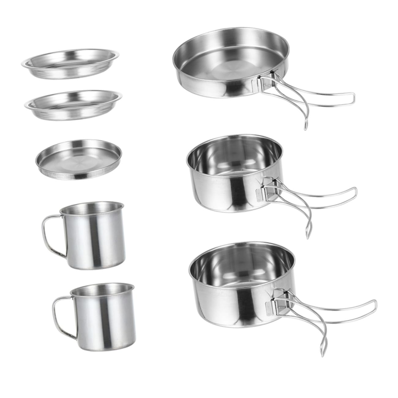 Set De Casseroles INOX 8 Pièces pour Camping Randonnée 5-6 Personnes, Batterie Cuisine Pliable en Acier Inoxydable, Ustensiles Portables pour Pique-niques Et Barbecue en Plein Air