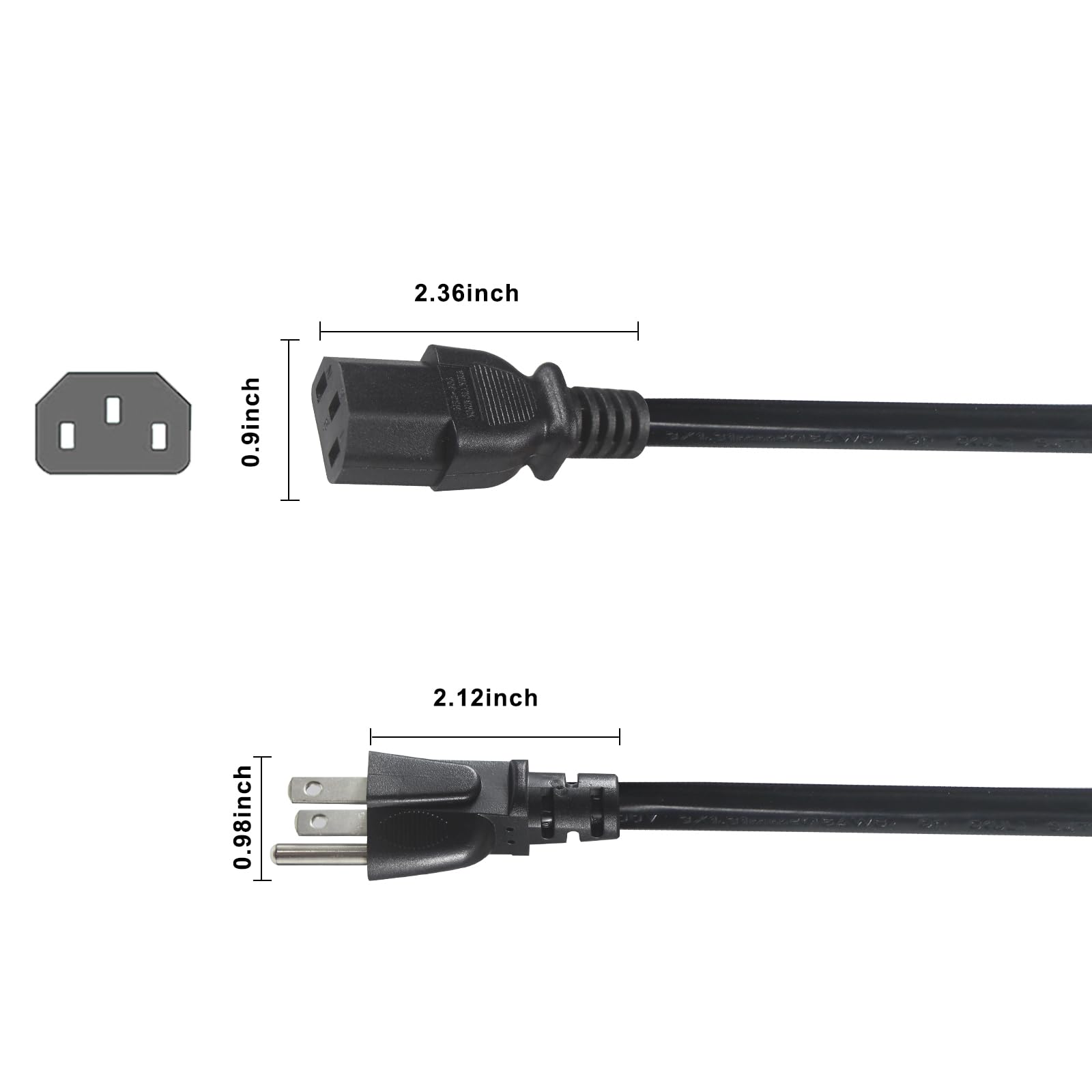Rozdzielacz Y 6 stóp NEMA 5-15P do 2X IEC60320 C13 2-drożne wyjście AC, SJT 16AWG Uniwersalny do laptopa 3-pinowego C13 Y Spliiter do monitora/telewizora
