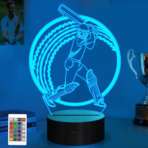 Image of OkiyiD Cricket Gifts for Boys, Cricket Ball 3D Illusion Lamp Night Light with 16 Colors Remote Control, Cricket Accessories Stuff Gift for Boys Men Athletes Birthday Xmas Decor