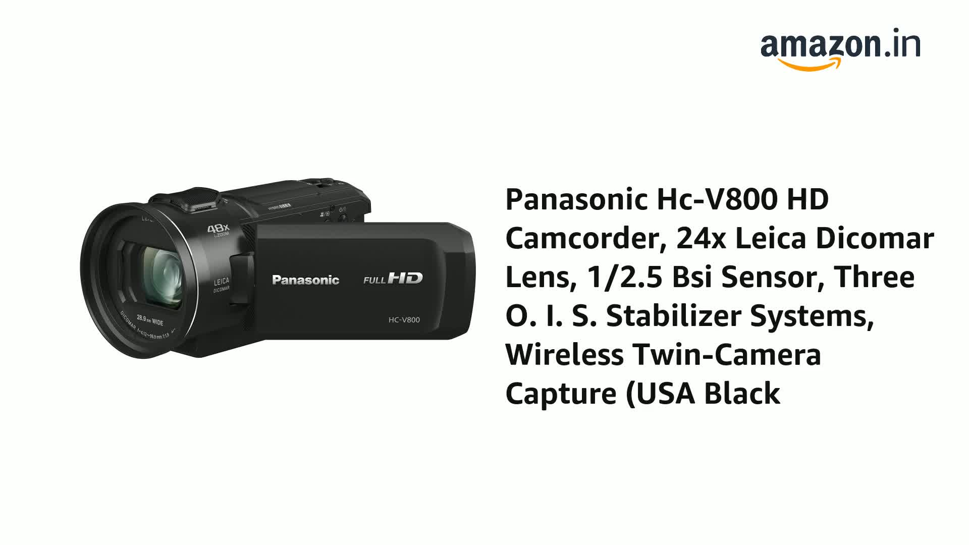 Buy Panasonic Hc-V800 HD Camcorder, Optical Zoom 24x Leica Dicomar