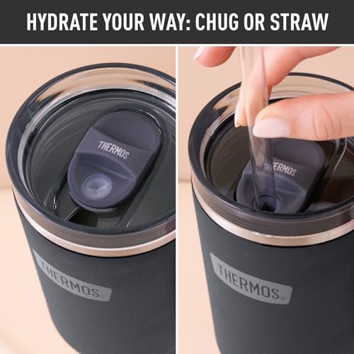 Image of THERMOS Stainless Steel Cup Holder Mug - 40 Ounce, Granite - Insulated Tumbler with Lid and Straw, Plus Leak-Resistant Slide Lock
