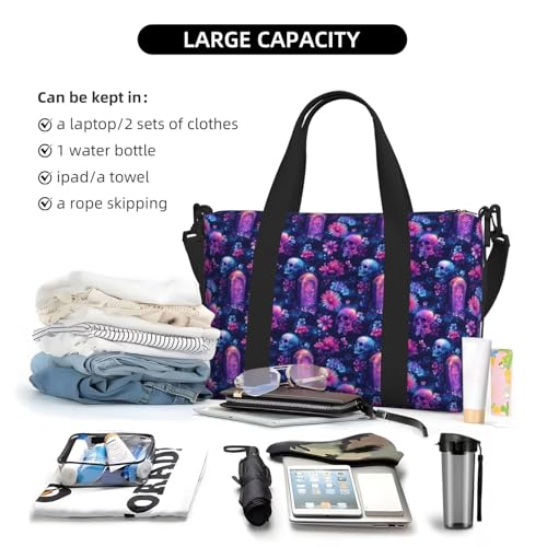 Travel Duffle Bags For Women Men - Colorful Flower Skull Print Personal Item Weekender Overnight Gym Carry On Airport Tote Bag With Strap For Yoga, Travel, Business Trips4