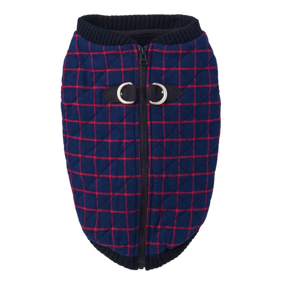Gooby Fashion Vest Check Dog Jacket, Navy Check, Small