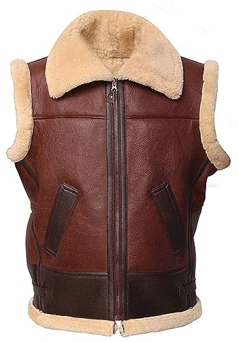Mens Brown Shearling Vest Lambskin Winter Jacket
