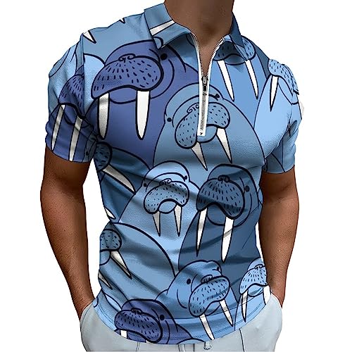 Walrus Men's Zippered Polo Shirts Short Sleeve Golf Shirt Slim Fit Casual T Shirts