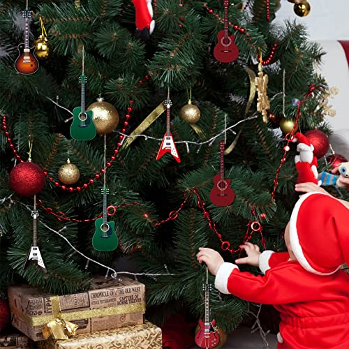 Purpeak 24 Pieces Christmas Guitar Ornaments, Wooden Model Xmas Tree , Hanging Decorations, Wood Musical Instrument For Christmas Party Home Wall Decor Supplies #TOP6