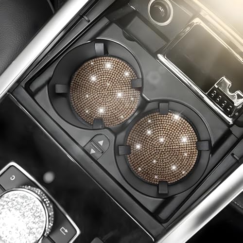 Image of Osilly Bling Car Cup Holder Coaster, Crystal Rhinestone Anti-Slip Insert Coasters, Universal 2.75 Inch Fashion Automotive Cup Mat, Car Interior Accessories Decor Gifts for Women (Golden, 4PCS)