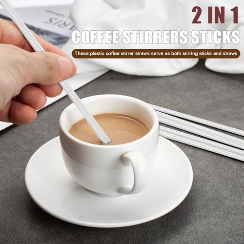 Ouliget Three Hole Coffee Stirrers Sticks Individually Wrapped,2 in 1 Disposable Plastic Coffee Straw for Coffee Milk Tea Cocktail Party Drinking Supplies,7.3 Inches (White) - Thumbnail 3