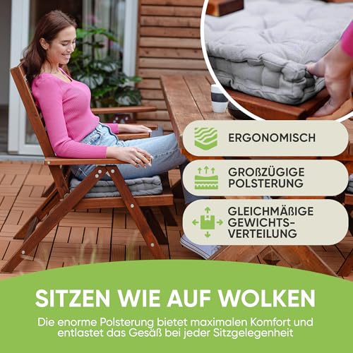 Gräfenstayn® 4er-Set Sitzkissen Stuhlkissen 40x40x8cm für Indoor und Outdoor aus 100% Baumwolle Dicke Polsterung Steppkissen/Bodenkissen (Grau)
