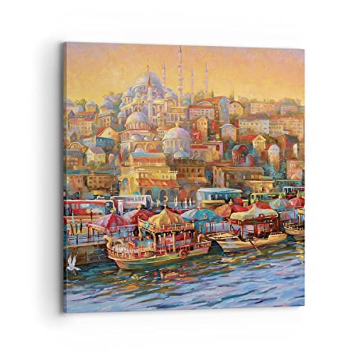 Moderne Impression sur Toile 70x70cm Image Tableau Decoration Murale Couleurs Ville Turquie Grand Tableaux Decoratifs Muraux Chambre Cuisine Carré Deco Cadre...