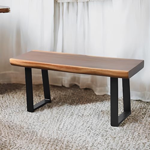 Warmaxx Solid Wood Bench Live Edge 39"x13"x18"H Rectangle Wooden Entryway Stools Natural Brown Rustic Coffee Side Table Bedroom Bathroom Living Room Patio Outdoor Garden Foot Stool