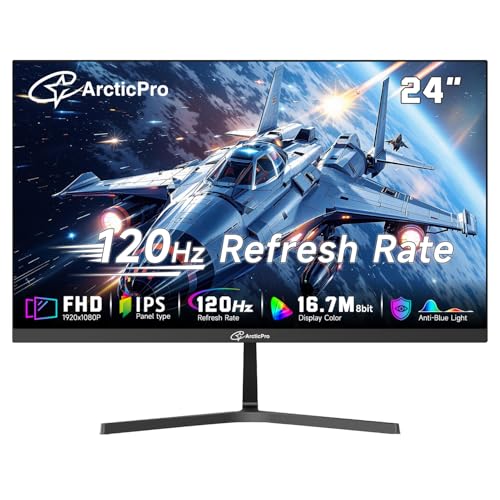 Image of ArcticPro Monitor 24 inch Monitor 120Hz, FHD 1080p, Computer Monitor, IPS, 99% sRGB, 1ms Response Time, 3-Sided Frameless, Ultra Slim, VESA Mountable, Anti-Blue Light Design, HDMI & VGA Ports