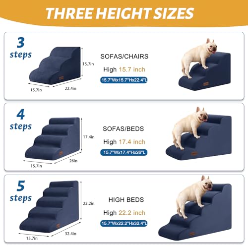 Image of Aodisman 4-Step Dog Stairs and Ramp for Beds or Couches,Non-Slip Sturdy Pet Steps for Small Dogs and Cats,17.4 inch H,Blue