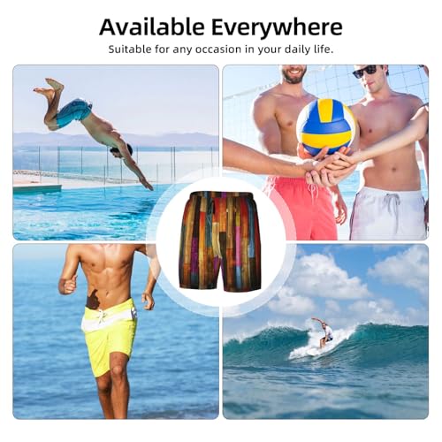 Men's Colorful Painted Wood Print Quick-Dry Mesh Swim Trunks Stretch Lining Beach Shorts Surfing Summer Vacations 6