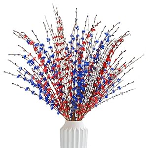 Sggvecsy 10 Pcs 295 Long Artificial Jasmine Flowers Patriotic Flower Picks Red White Blue Faux Jasmine Plants for 4th of July Independence Day Memorial Day Wedding Home Party Office Decoration