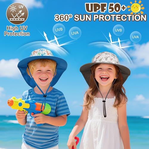OMDEX Toddler Kids Sun Hat with Neck Flap Boys Girls Summer Beach Hat UPF 50+ Reflective Kids Fishing Safari Hat Wide Brim2