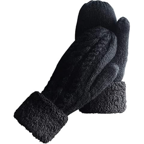 AURUZA Mittens Women, Gloves Men Ladies Thick Fleece Lined Insulated Warm Knitted Winter Thermal Mittens Fingerless Women's Gloves & Mittens black Mittens for Women Cold Weather Cover