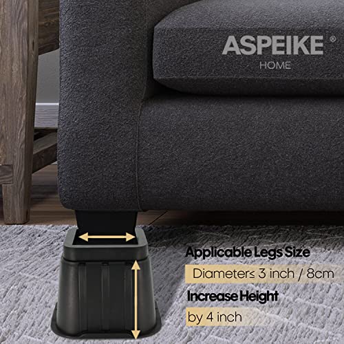 Aspeike 4 Inch Bed Or Furniture Risers, Heavy Duty Bed Lift Fit For Caster Wheels Of Furniture, Bed Raising Blocks, Up To 4,400 Lbs, 6 Pcs Safe, Sturdy Durable And Stable Table Couch And Sofa Risers #TOP4