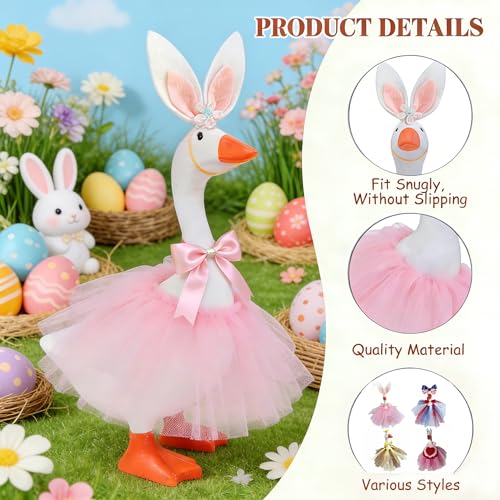 7 Inch Desk Goose Outfits, 4 Pack Desk Geese Costumes Tutu Dress for Valentine's Day Easter 4th of July, Spring Festive Desktop Magnetic Goose Statue Clothes, Holiday Party Photo Prop Home Table Decor