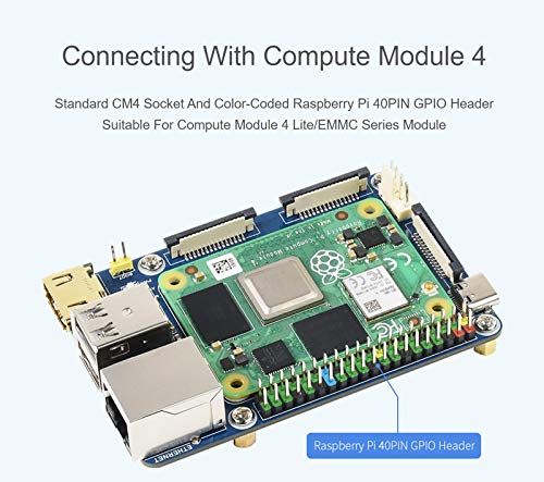 Image of Mini Base Board for Raspberry Pi Compute Module 4, with Standard CM4 Socket and Raspberry Pi 40 PIN GPIO Header, Onboard Multiple Connectors, Suitable For Compute Module 4 Lite /EMMC Series Module