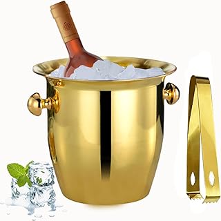 Ice Buckets - Ice Buckets For Parties, Stainless Steel Material, Champagne Bucket Ice Frozen Longer Champagne Ice Bucket with Tongs, Golden Trumpet Ice Bucket Stainless Steel