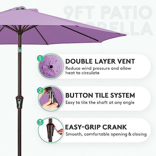 Image of JEAREY 9FT Outdoor Patio Umbrella Outdoor Table Umbrella with Push Button Tilt and Crank, Market Umbrella 8 Sturdy Ribs UV Protection Waterproof for Garden, Deck, Backyard, Pool (Taro Purple)