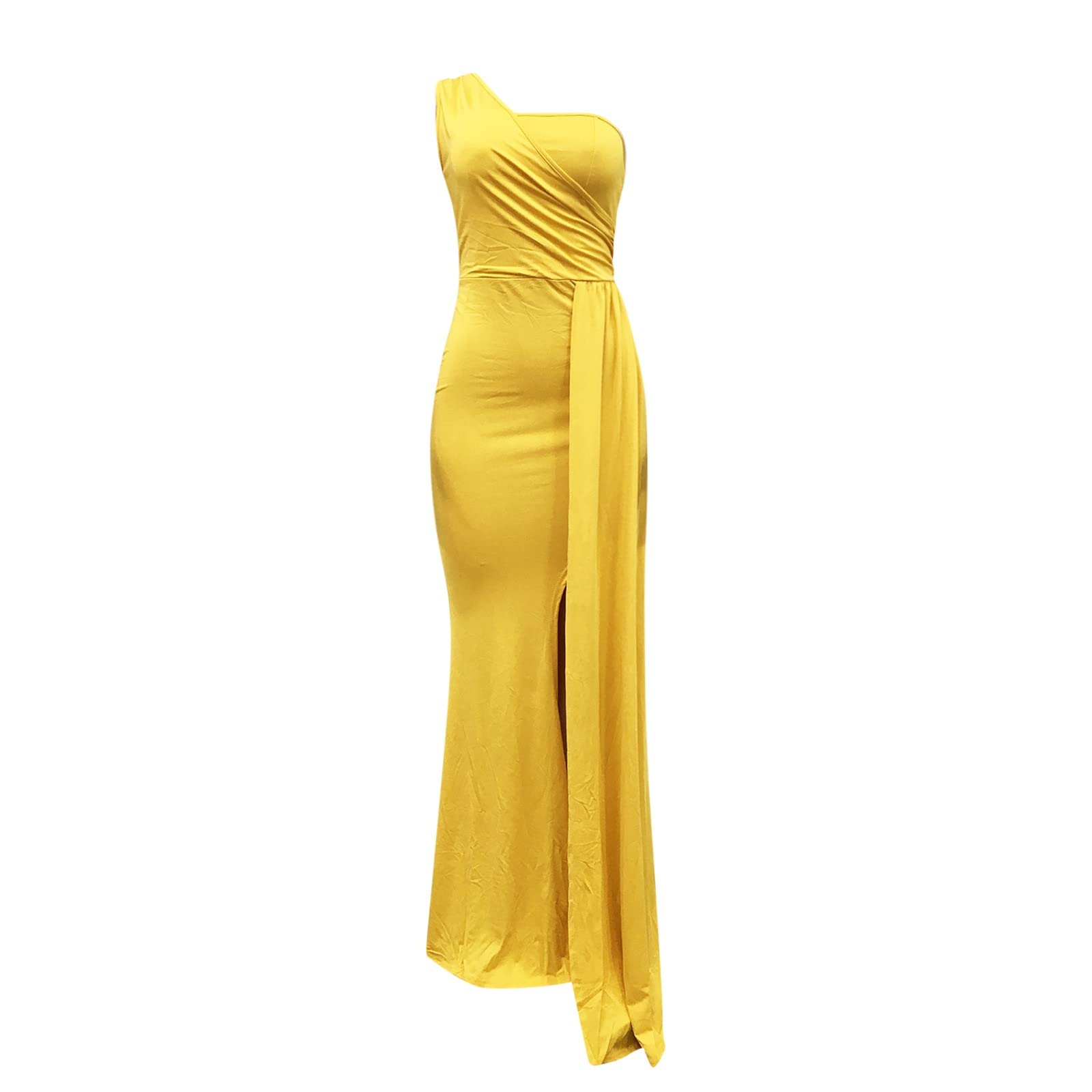 QWUVEDS Vestido Envuelto Rojo Mujeres Sexy Hombro Largo Vestido de Fiesta Elegante Bodycon Maxi Formal Vestidos de Noche con Ranura Vestido Blusa