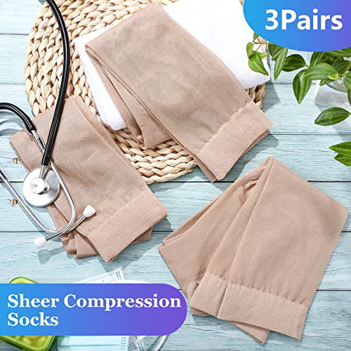 Shellwei 3 Pairs Sheer Compression Socks 20-30 Mmhg Knee High Compression Stockings Support Hose for Women2