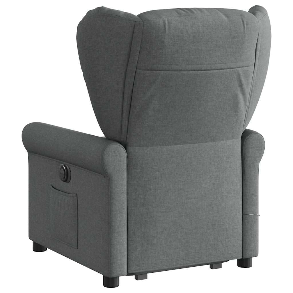 Sillón elevador eléctrico con masaje reclinable, color gris oscuro, de tela con 6 puntos, vibración y función de elevación, para un asiento cómodo y relajante