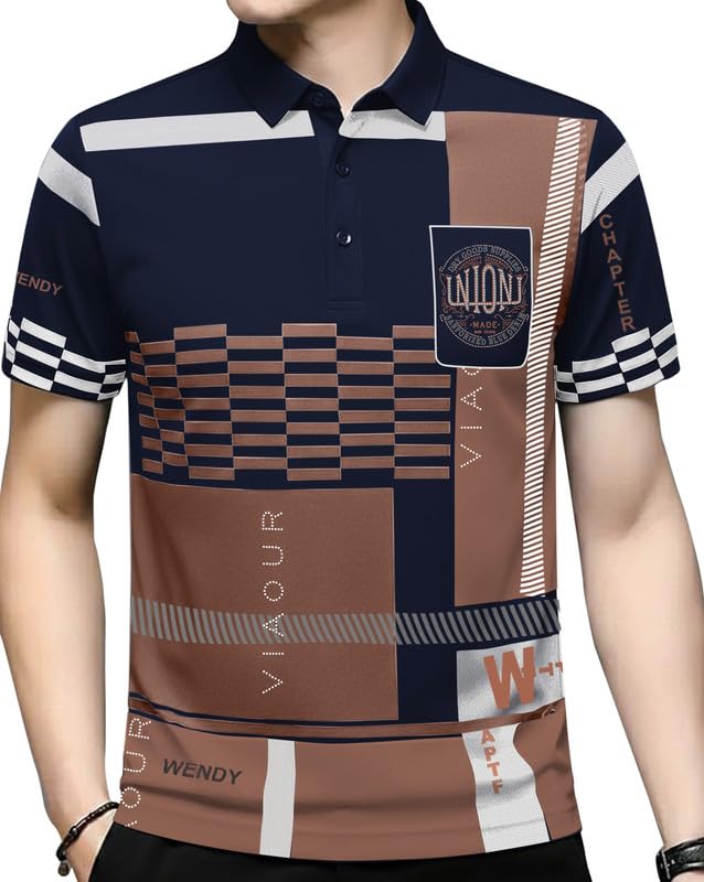 Image of AUSK Men Printed Polo Neck Cotton Blend T-Shirt (Regular Fit, Half Sleeve) || Tshirts for Mens