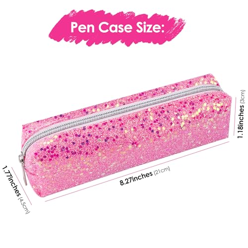Image of Pink Pencil Box Glitter, Shiny Pencil Case, Stationery Zipper Portable Pencil Case, Stationery Storage Bag, for Daily Study Work (1Pcs)