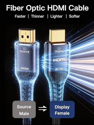 Image of Avaoaa 8K 4K Long Fiber Optic HDMI 2.1 Cable 100FT, Ultra High Speed Cable 8K 4K 144Hz 120Hz 60Hz Braided HDMI Cord Compatible for PS5 Xbox Support ARC eARC HDR10+ HDCP2.3 Monitor HDTV Laptop Blu