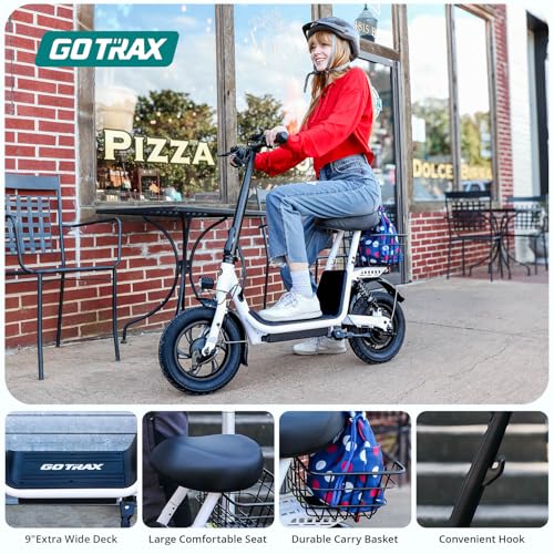Image of Gotrax A5 12 inch Electric Scooter with Seat for Adults & Teens, 15.5-Mi Range | 15.5mph Speed by 400W Rated Motor, Rear Shocks, Wider Deck, Pneumatic Tire, Dual Brakes, Adjustable Seat, Foldable, White
