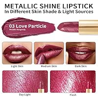 OULAC Lippenstift Metallic Glanz Finish, Rot Farbtöne, Hochpigmentierter, Kein Körniges Gefühl, Langlebig, Feuchtigkeitsspendende Formel, Vegan, 4.3g, (03) Love Particle – Ansicht 3